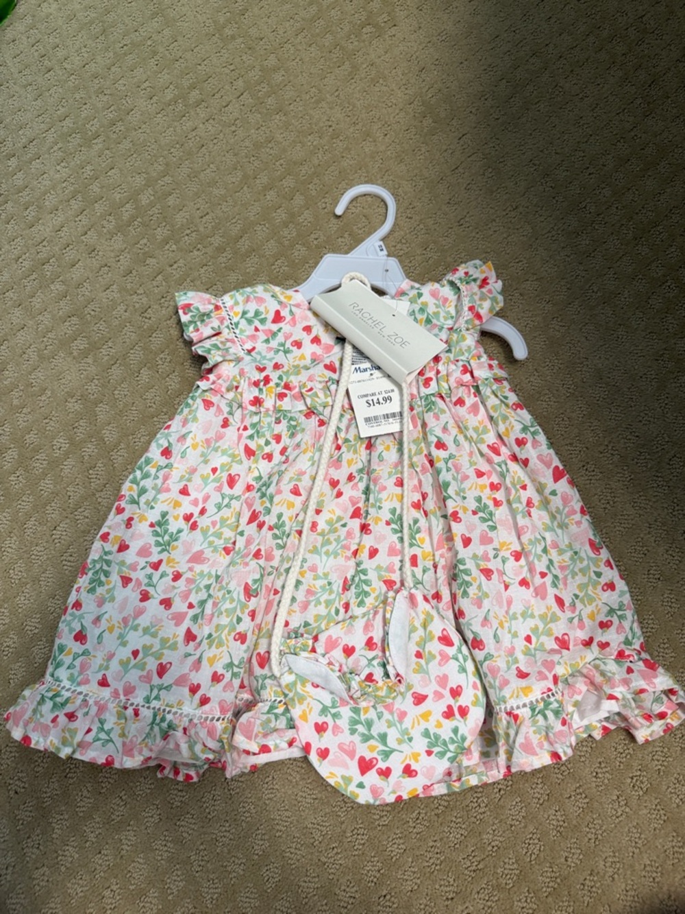 Rachel Zoe White Floral Heart Ruffle Baby Dress with Matching Bag NWT
